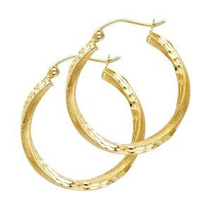 2mm 14K Yellow Gold Diamond Cut Hoop Earrings 0.75" inch